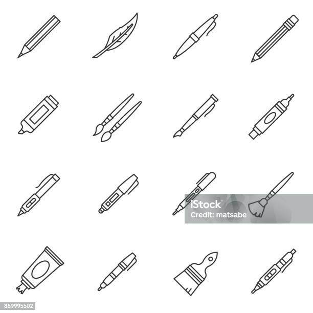 Stationery Icons Set Editable Stroke Stock Illustration - Download Image Now - Icon Symbol, Pen, Felt Tip Pen