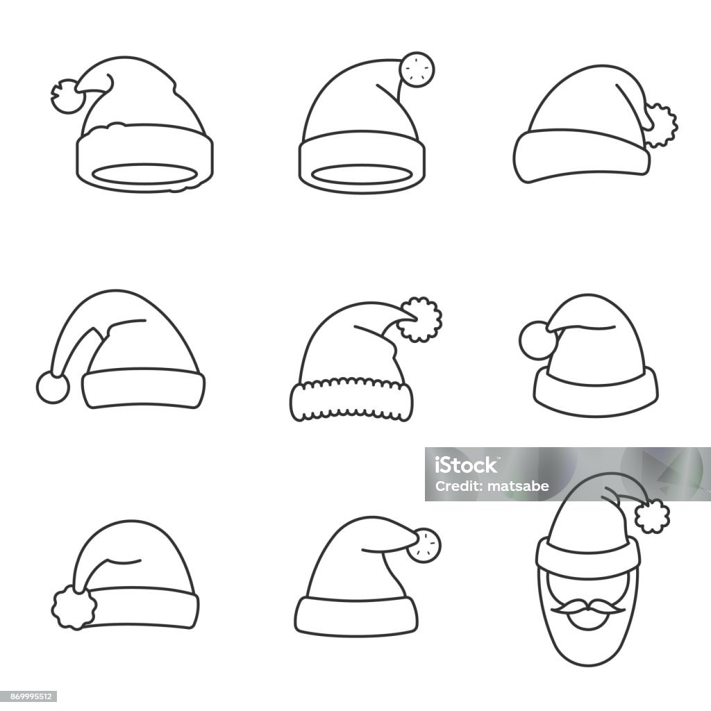 Hats Santa Claus, thin line design. Editable stroke Hats Santa Claus, thin line design. Christmas hat, linear symbols collection. Santa Hat stock vector