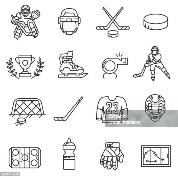 Hockey Icons Set Editable Stroke Stock Illustration - Download Image Now - Hockey, Icon Symbol, Ice Hockey