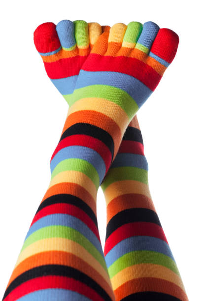 colored socks with fingers - stockings human leg female women imagens e fotografias de stock