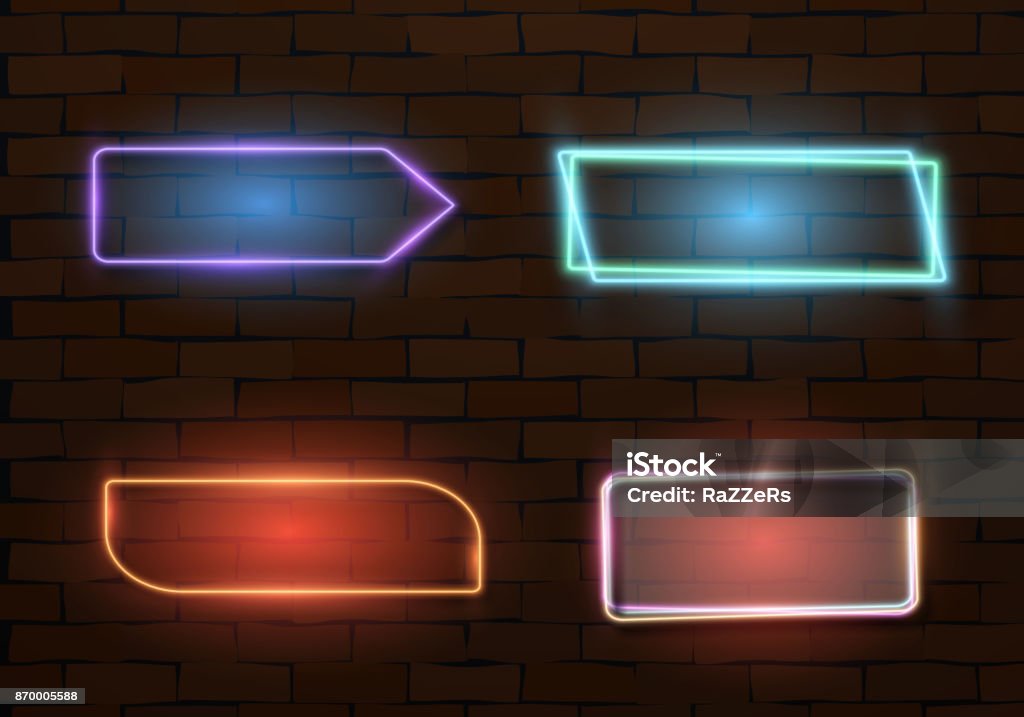 Neon Sign Window Frame Realistic Vector Neon Sign Neon Frame Set Stock Illustration - Download ...