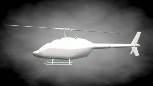 istock 3d rendering of a reflective  helicopter with green outlined lines as blueprint on dark background 870005992