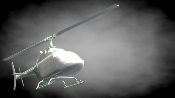 istock 3d rendering of a reflective  helicopter with green outlined lines as blueprint on dark background 870006070