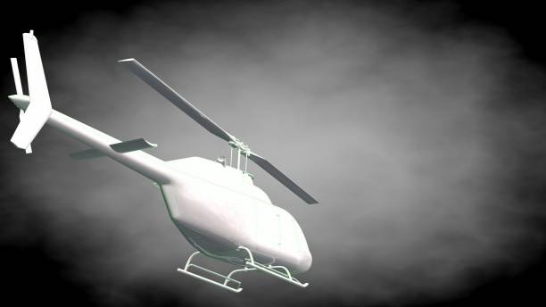 istock 3d rendering of a reflective  helicopter with green outlined lines as blueprint on dark background 870006106