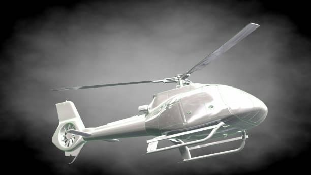 istock 3d rendering of a reflective  helicopter with green outlined lines as blueprint on dark background 870006230
