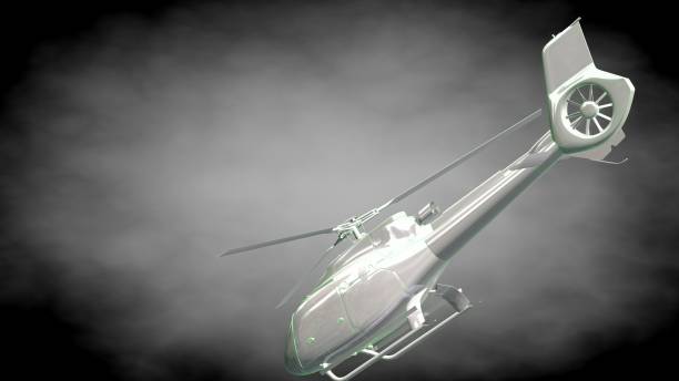 istock 3d rendering of a reflective  helicopter with green outlined lines as blueprint on dark background 870006268