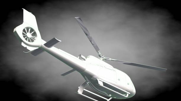 istock 3d rendering of a reflective  helicopter with green outlined lines as blueprint on dark background 870006380