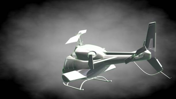 istock 3d rendering of a reflective  helicopter with green outlined lines as blueprint on dark background 870006466