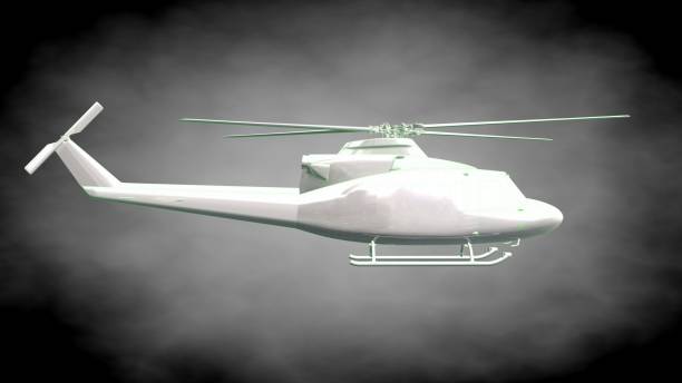 istock 3d rendering of a reflective  helicopter with green outlined lines as blueprint on dark background 870008584