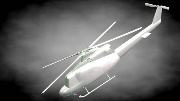 istock 3d rendering of a reflective  helicopter with green outlined lines as blueprint on dark background 870008656
