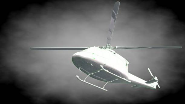 istock 3d rendering of a reflective  helicopter with green outlined lines as blueprint on dark background 870008682