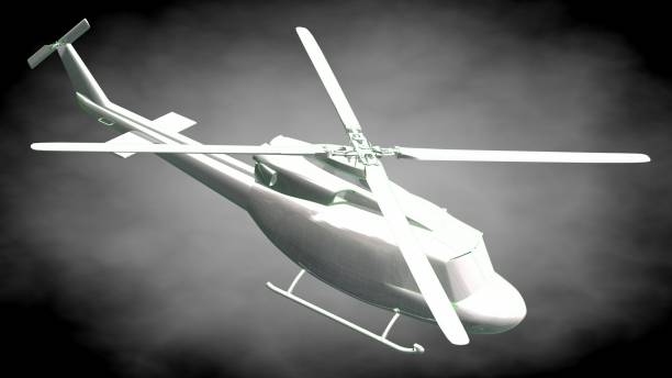 istock 3d rendering of a reflective  helicopter with green outlined lines as blueprint on dark background 870008726