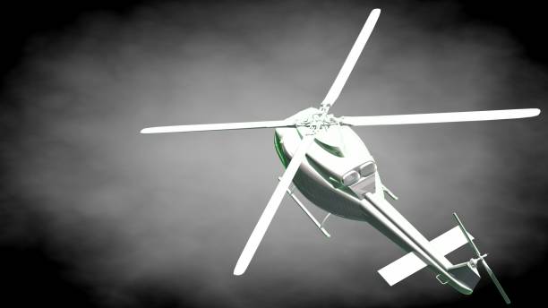 istock 3d rendering of a reflective  helicopter with green outlined lines as blueprint on dark background 870008758