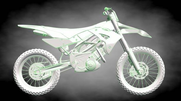 istock 3d rendering of a reflective motor with green outlined lines as blueprint on dark background 870008820