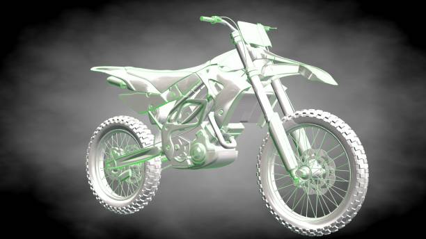 istock 3d rendering of a reflective motor with green outlined lines as blueprint on dark background 870008866