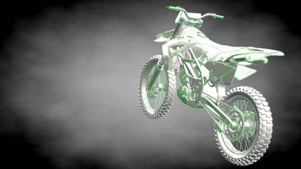istock 3d rendering of a reflective motor with green outlined lines as blueprint on dark background 870008952