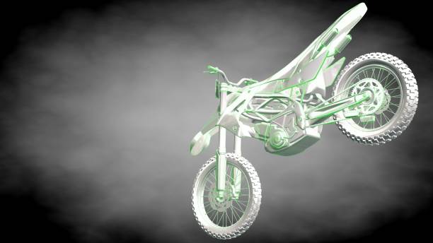 istock 3d rendering of a reflective motor with green outlined lines as blueprint on dark background 870009002