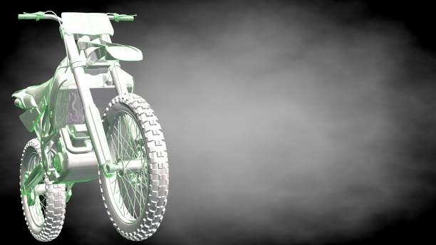 istock 3d rendering of a reflective motor with green outlined lines as blueprint on dark background 870009040
