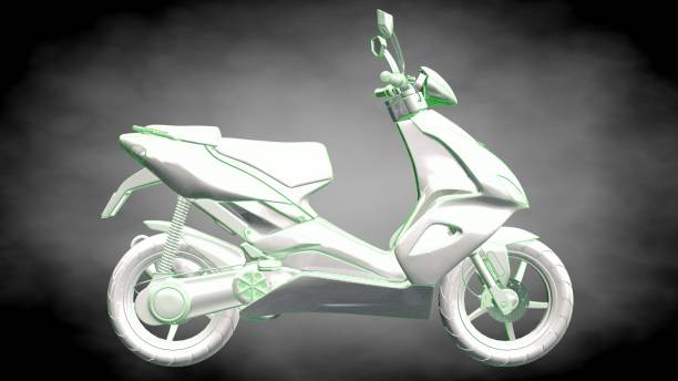 istock 3d rendering of a reflective motor with green outlined lines as blueprint on dark background 870009066