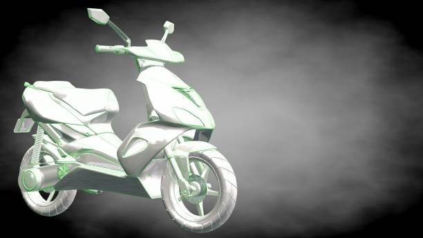 istock 3d rendering of a reflective motor with green outlined lines as blueprint on dark background 870009098