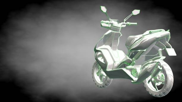 istock 3d rendering of a reflective motor with green outlined lines as blueprint on dark background 870009154
