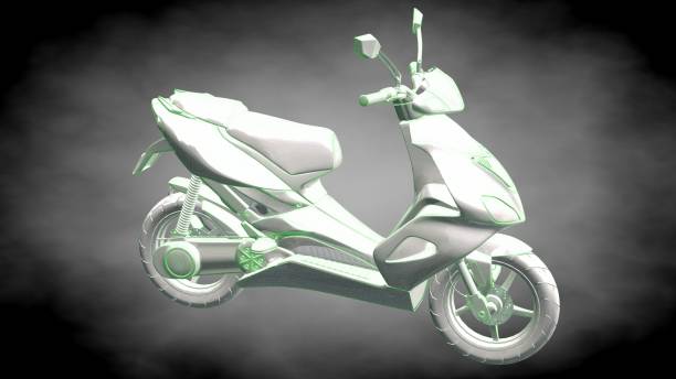 istock 3d rendering of a reflective motor with green outlined lines as blueprint on dark background 870009224
