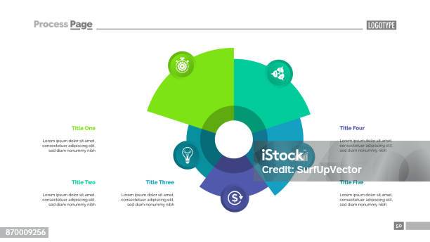 Ilustración de Gráfico Con La Plantilla De Cinco Elementos y más Vectores Libres de Derechos de Diagrama circular - Diagrama circular, Cinco objetos, Número 5