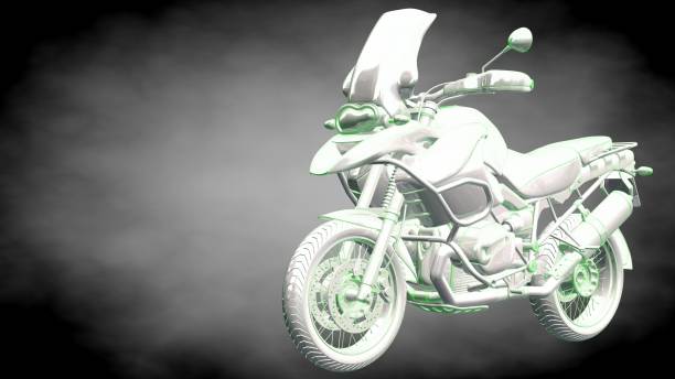istock 3d rendering of a reflective motor with green outlined lines as blueprint on dark background 870009438
