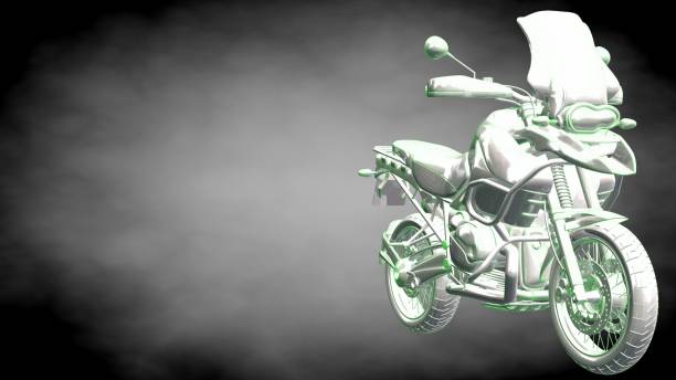 istock 3d rendering of a reflective motor with green outlined lines as blueprint on dark background 870011314