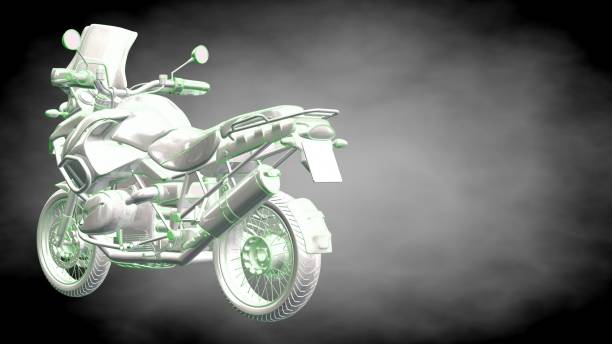 istock 3d rendering of a reflective motor with green outlined lines as blueprint on dark background 870011598