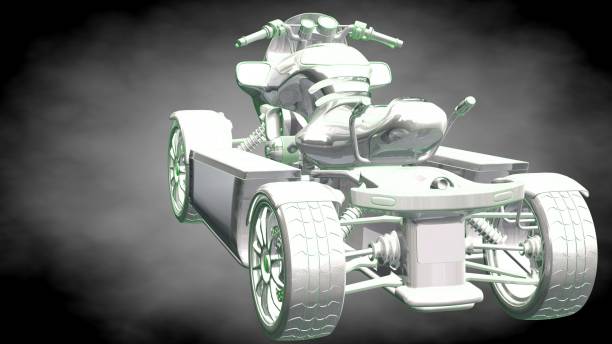 istock 3d rendering of a reflective motor with green outlined lines as blueprint on dark background 870011940