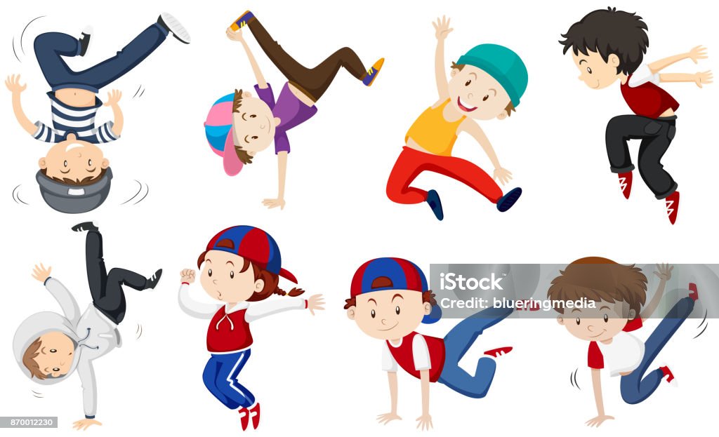 Boys doing different dancing actions Boys doing different dancing actions illustration Child stock vector