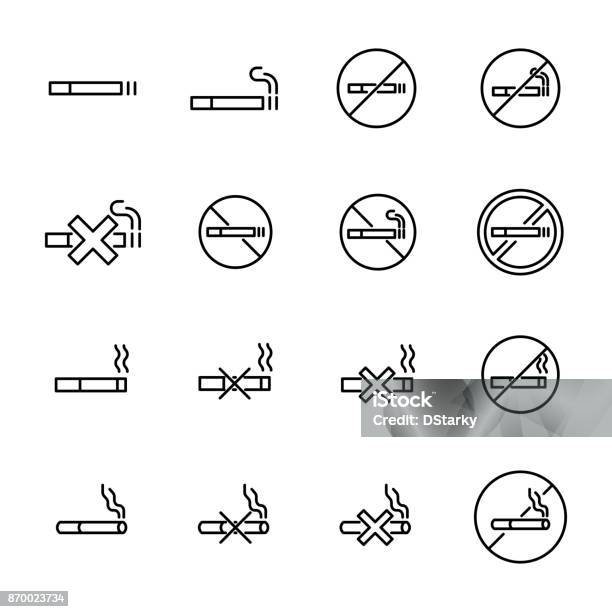 Vetores de Uma Coleção Simples De Fumar Relacionados Com Ícones De Linha e mais imagens de Ícone de Computador