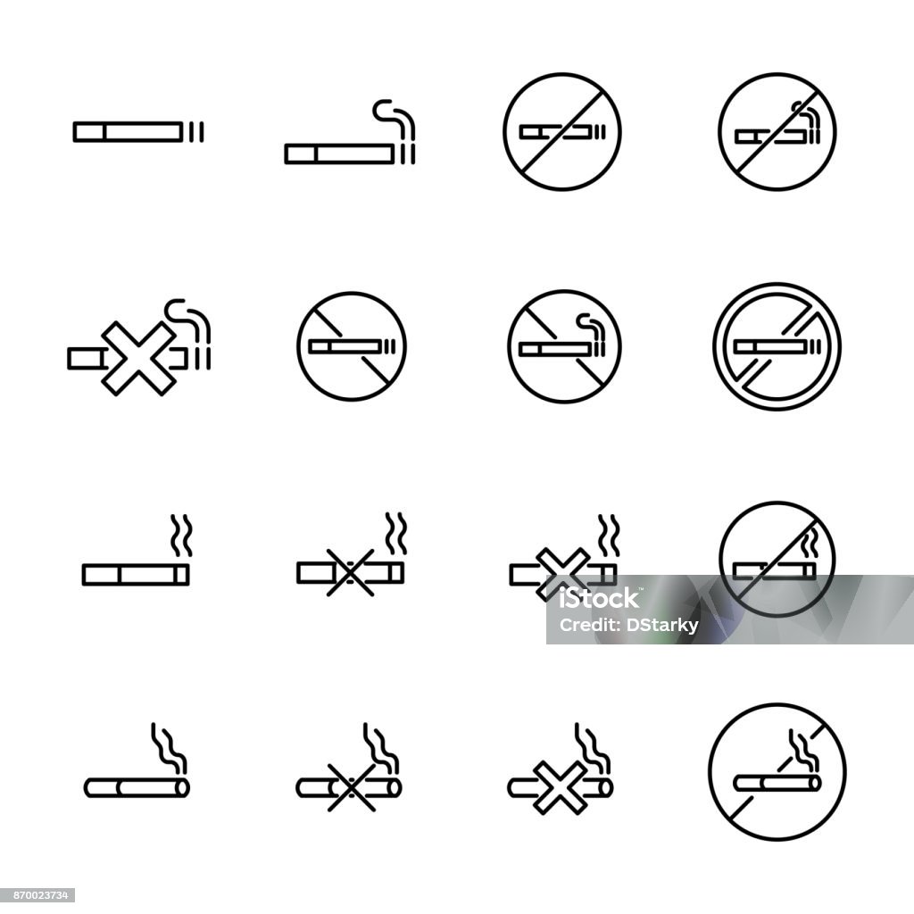 Enkel insamling av rökning med linje ikoner - Royaltyfri Ikon vektorgrafik