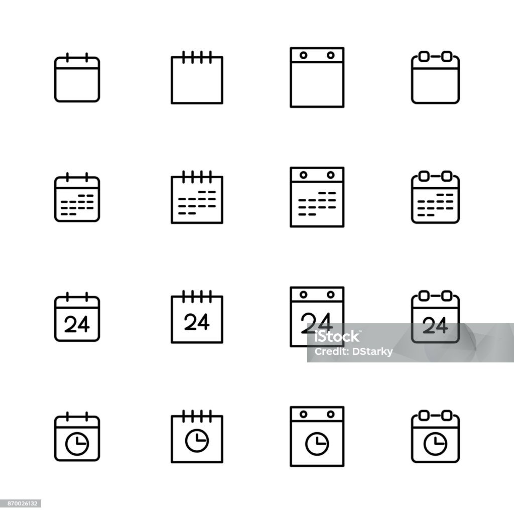 カレンダーの単純なコレクションは関連線のアイコンです。 - アイコンのロイヤリティフリーベクトルアート