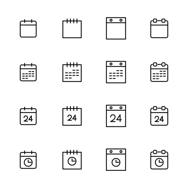 ilustrações de stock, clip art, desenhos animados e ícones de simple collection of calendar related line icons. - personal organizer telephone group of objects diary