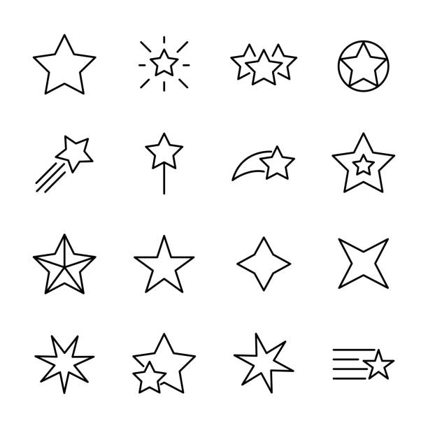 premium set sterne linie symbole. - star star shape sky night stock-grafiken, -clipart, -cartoons und -symbole