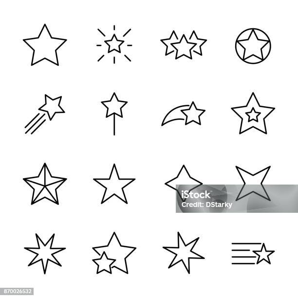 Premium Set Of Star Line Icons Stock Illustration - Download Image Now - Star Shape, Celebrities, Star - Space