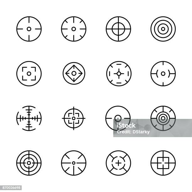 Simple Set Of Crosshair Related Outline Icons Stock Illustration - Download Image Now - Rifle, Aiming, Ammunition