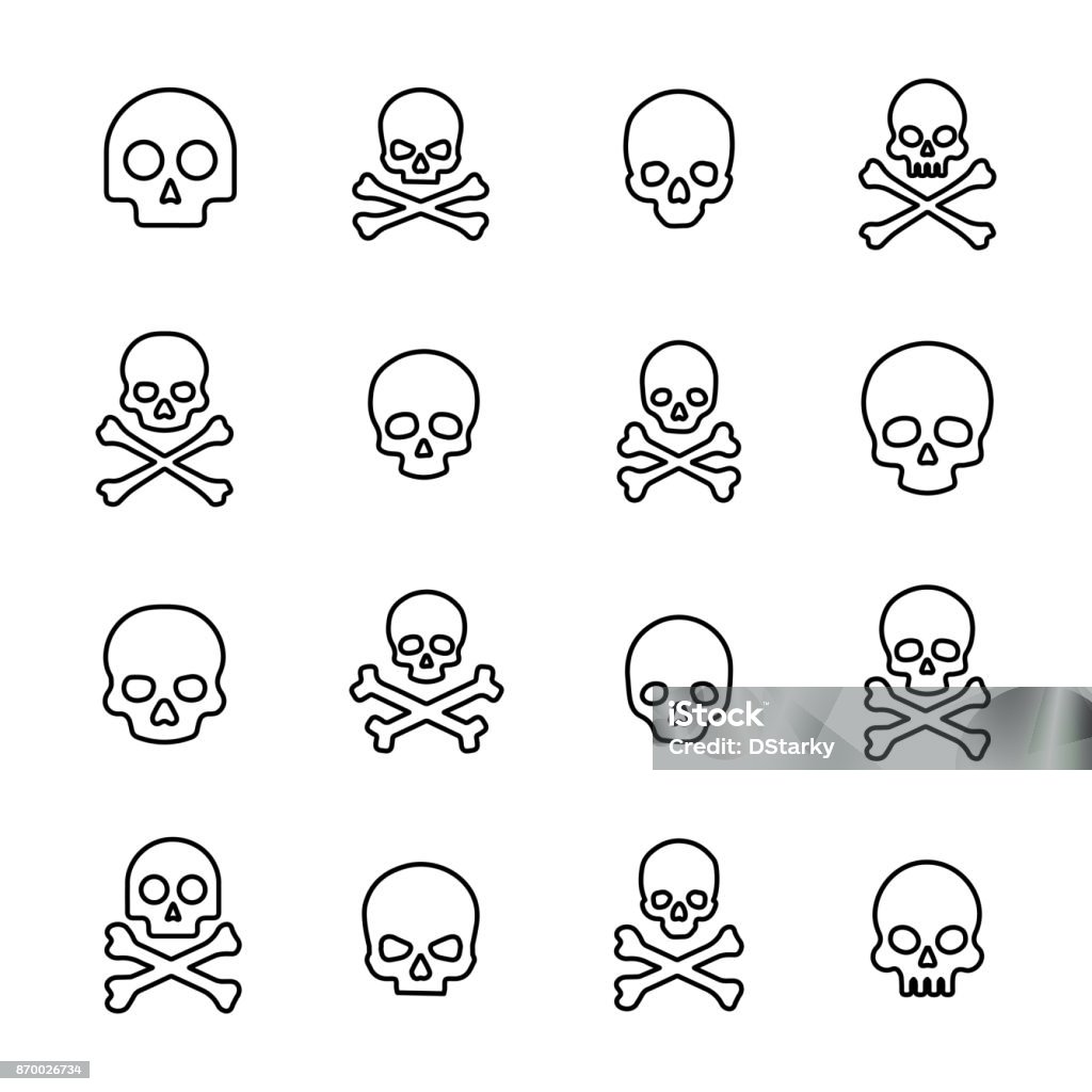 Simple collection of death related line icons Simple collection of death related line icons. Thin line vector set of signs for infographic, logo, app development and website design. Premium symbols isolated on a white background. Skull and Crossbones stock vector