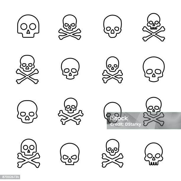 Simple Collection Of Death Related Line Icons Stock Illustration - Download Image Now - Skull and Crossbones, Icon Symbol, Skull