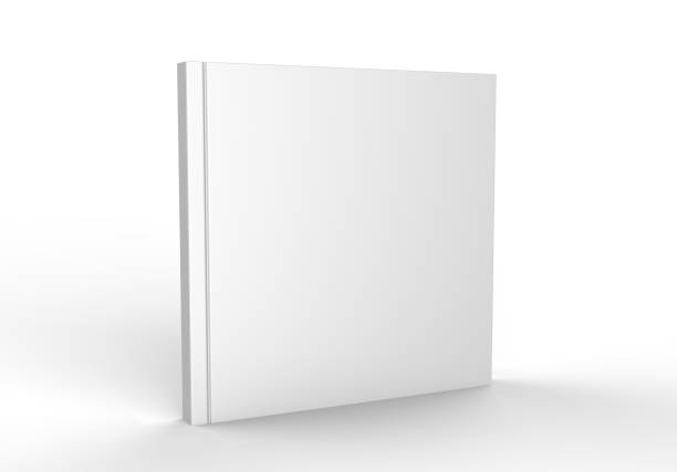 Blank square book and magazine cover template with pages in front side standing on white surface Perspective view
