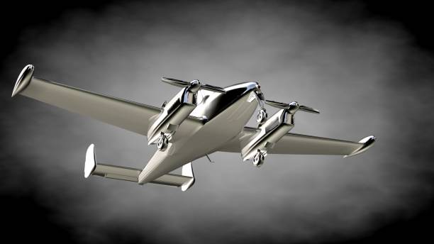 istock 3d rendering of a metalic reflective airplane on a dark background 870044380