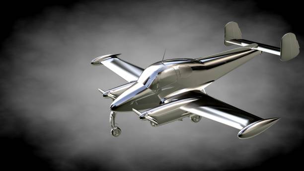istock 3d rendering of a metalic reflective airplane on a dark background 870044442