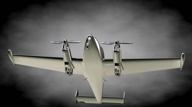 istock 3d rendering of a metalic reflective airplane on a dark background 870044542