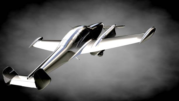 istock 3d rendering of a metalic reflective airplane on a dark background 870044572