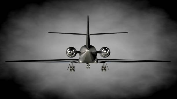 istock 3d rendering of a metalic reflective airplane on a dark background 870044602
