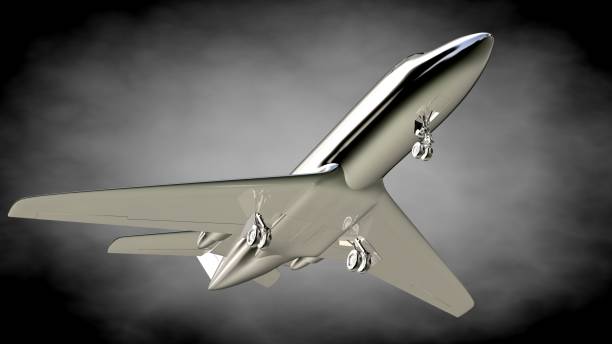 istock 3d rendering of a metalic reflective airplane on a dark background 870044704