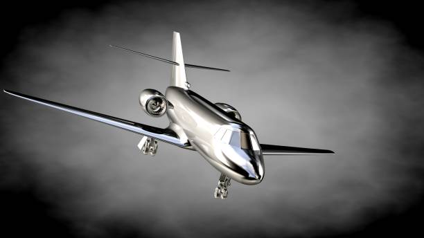 istock 3d rendering of a metalic reflective airplane on a dark background 870044828
