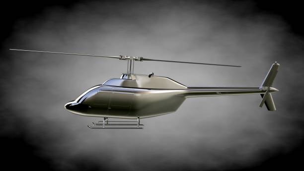 istock 3d rendering of a metalic reflective helicopter on a dark background 870044942